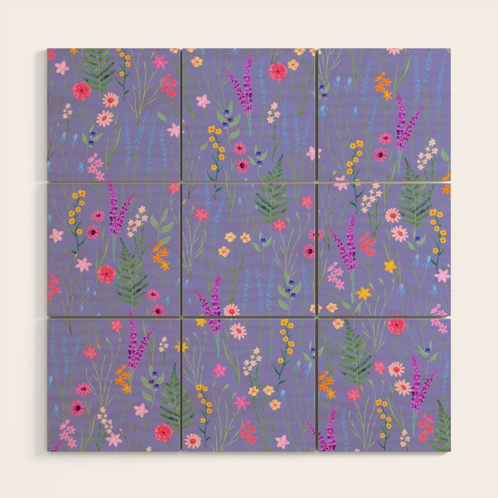 blue meadows colorful floral pattern Wood Wall Art Gallery Image 1