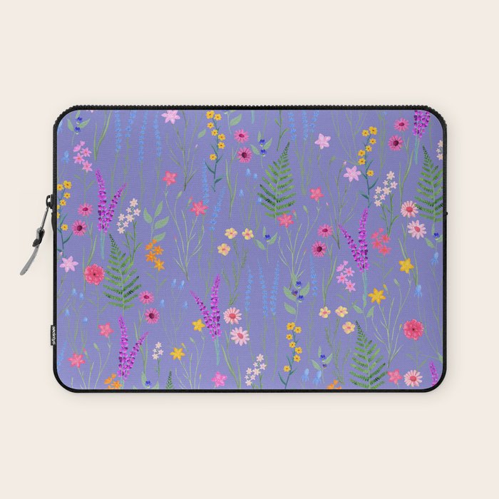 blue meadows colorful floral pattern Laptop Sleeve Gallery Image 1
