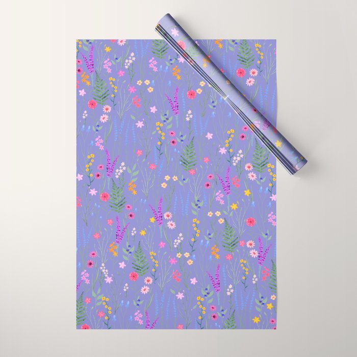 blue meadows colorful floral pattern Wrapping Paper Gallery Image 1