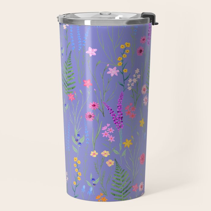 blue meadows colorful floral pattern Travel Mug Gallery Image 2