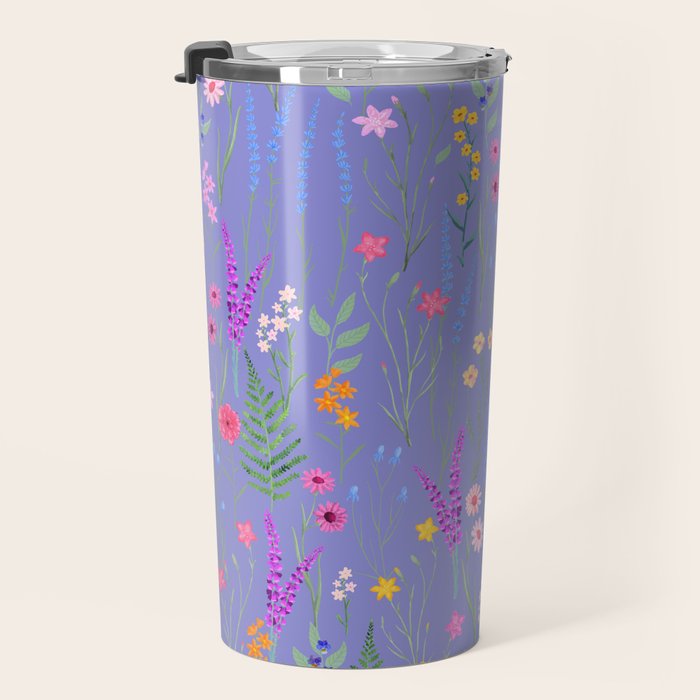 blue meadows colorful floral pattern Travel Mug Gallery Image 3