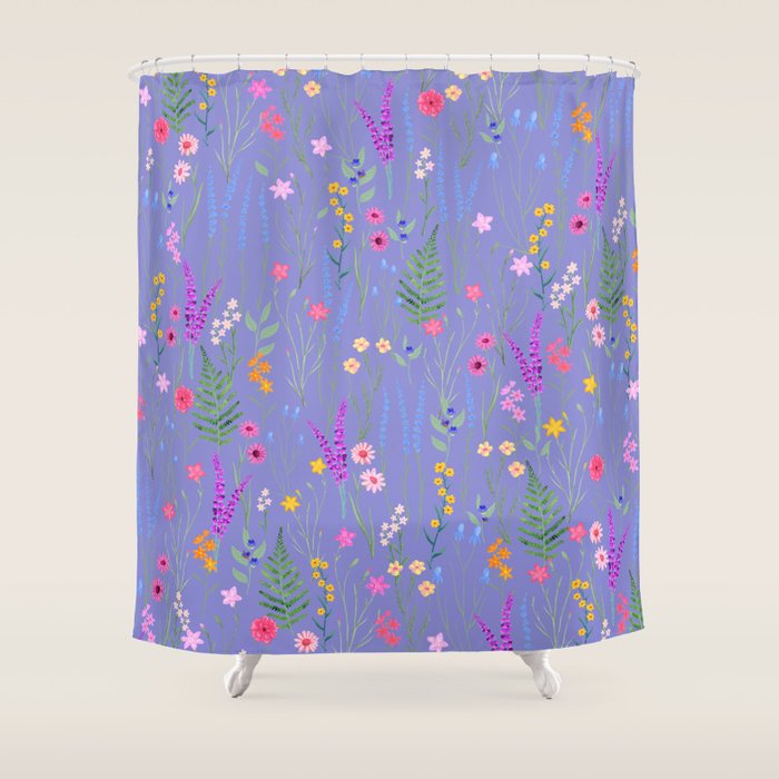 blue meadows colorful floral pattern Shower Curtain Gallery Image 1