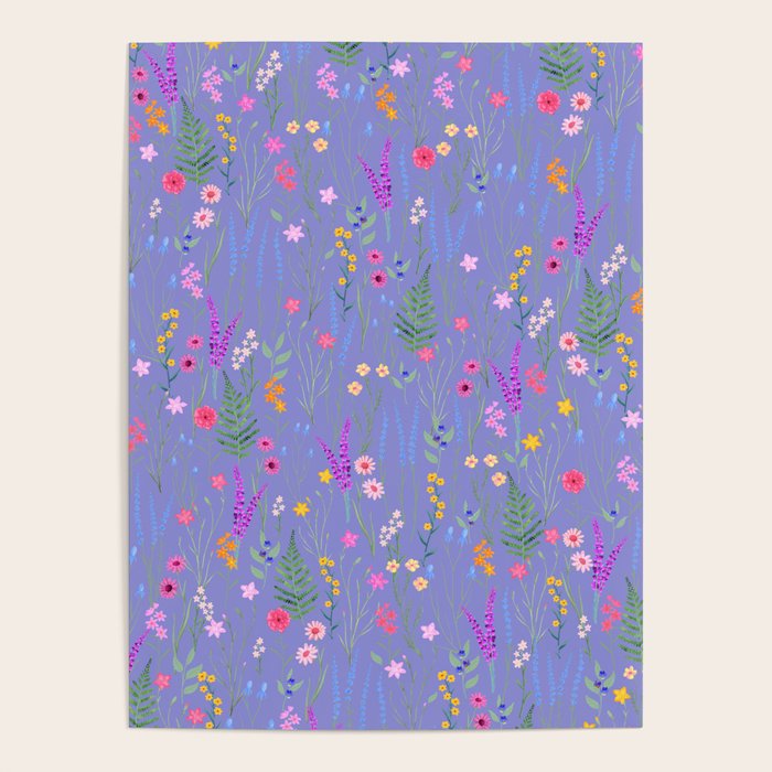 blue meadows colorful floral pattern Poster Gallery Image 1