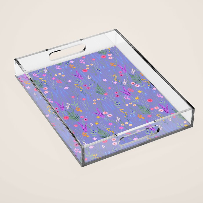 blue meadows colorful floral pattern Acrylic Tray Gallery Image 1