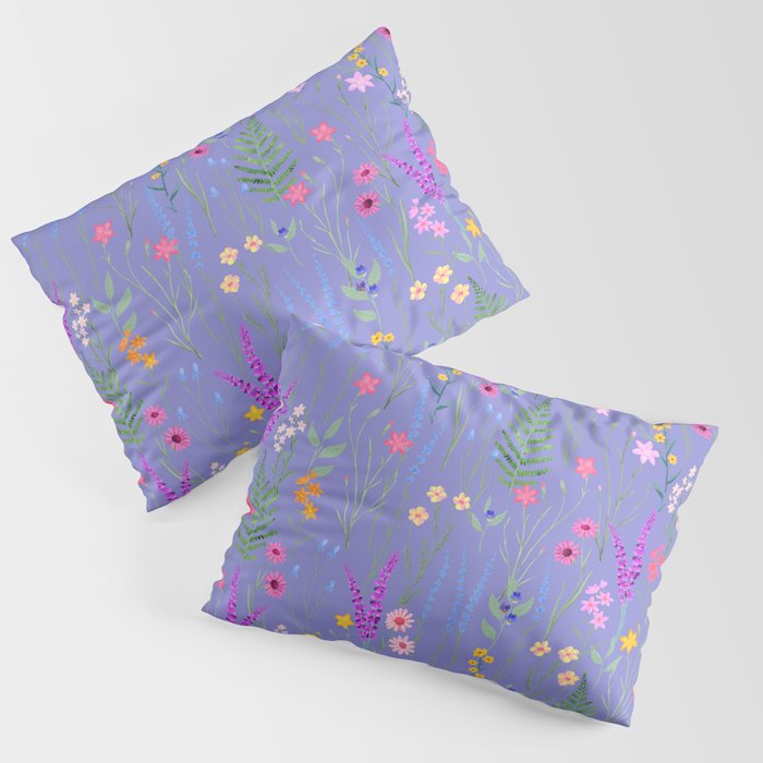 blue meadows colorful floral pattern Pillow Sham Gallery Image 1
