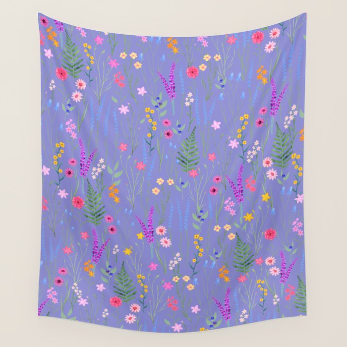 blue meadows colorful floral pattern Wall Tapestry Gallery Image 4
