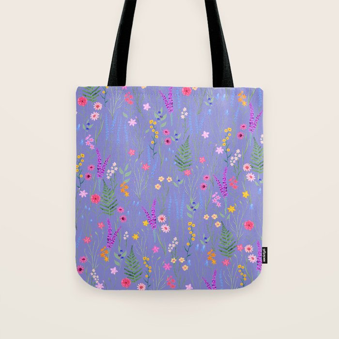 blue meadows colorful floral pattern Tote Bag Gallery Image 1