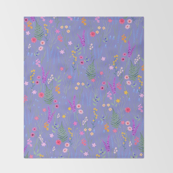 blue meadows colorful floral pattern Throw Blanket Gallery Image 2