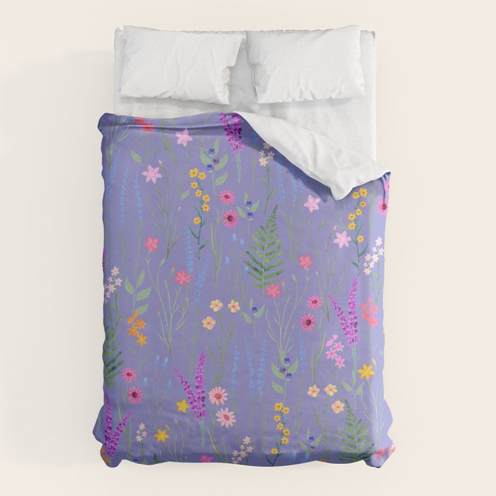 blue meadows colorful floral pattern Duvet Cover Gallery Image 1