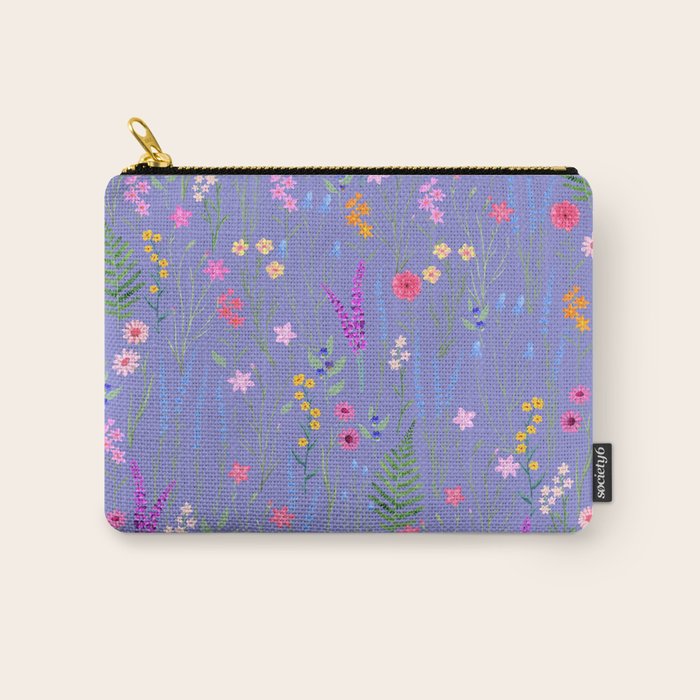 blue meadows colorful floral pattern Carry All Pouch