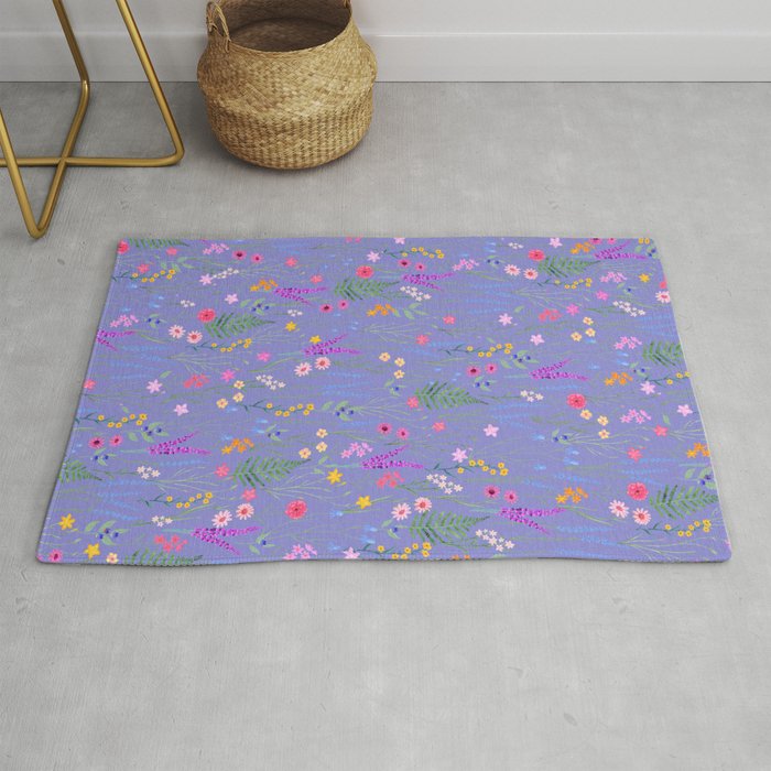 blue meadows colorful floral pattern Rug Gallery Image 1