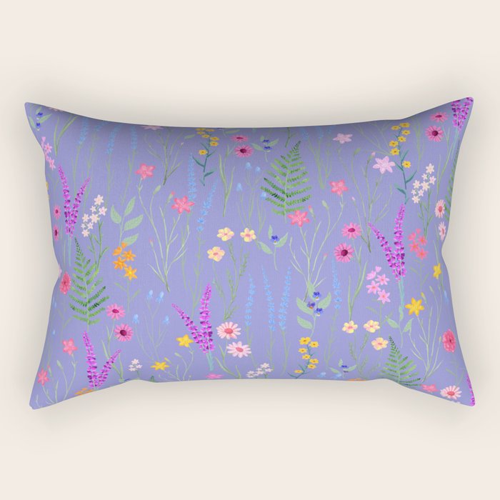 blue meadows colorful floral pattern Rectangular Pillow Gallery Image 1
