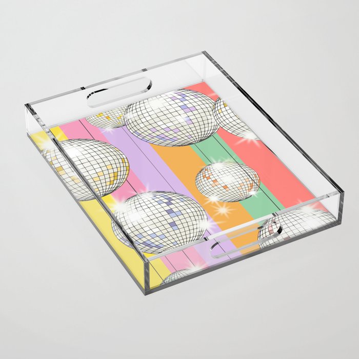 Striped Party Disco Ball muliticolor Acrylic Tray Gallery Image 1