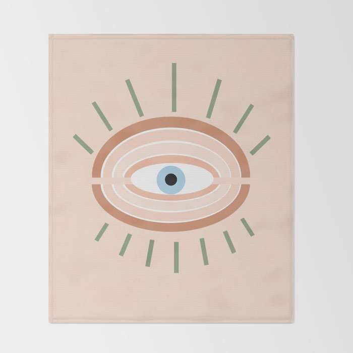 Retro evil eye - neutrals Throw Blanket Gallery Image 2