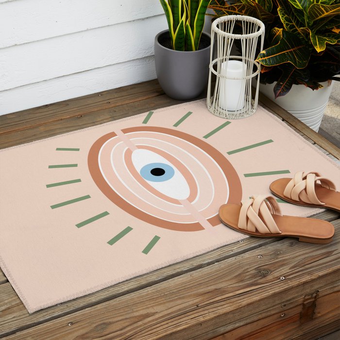 Retro evil eye - neutrals Outdoor Rug Gallery Image 2