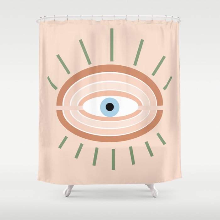 Retro evil eye - neutrals Shower Curtain Gallery Image 1