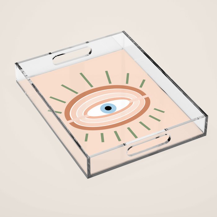 Retro evil eye - neutrals Acrylic Tray Gallery Image 1