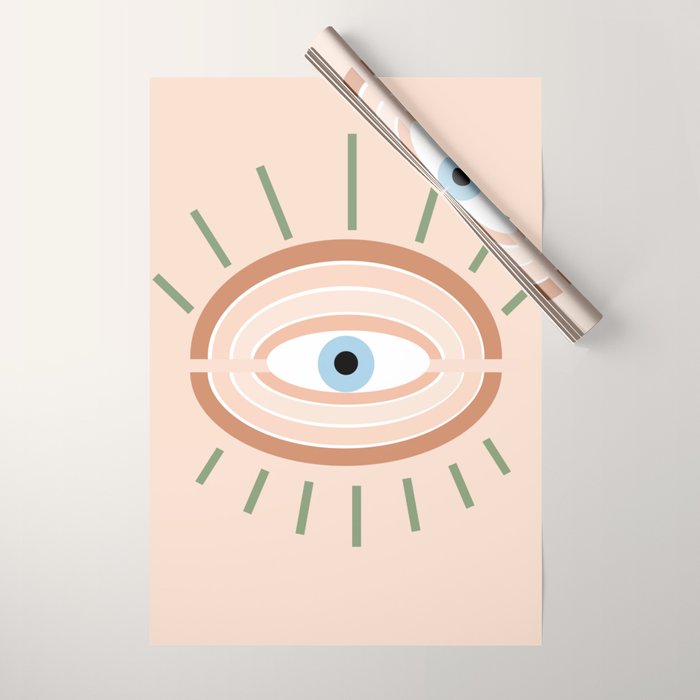 Retro evil eye - neutrals Wrapping Paper Gallery Image 1