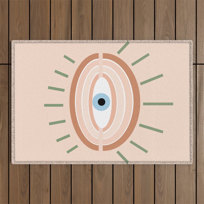 Retro evil eye - neutrals Outdoor Rug Gallery Image 1