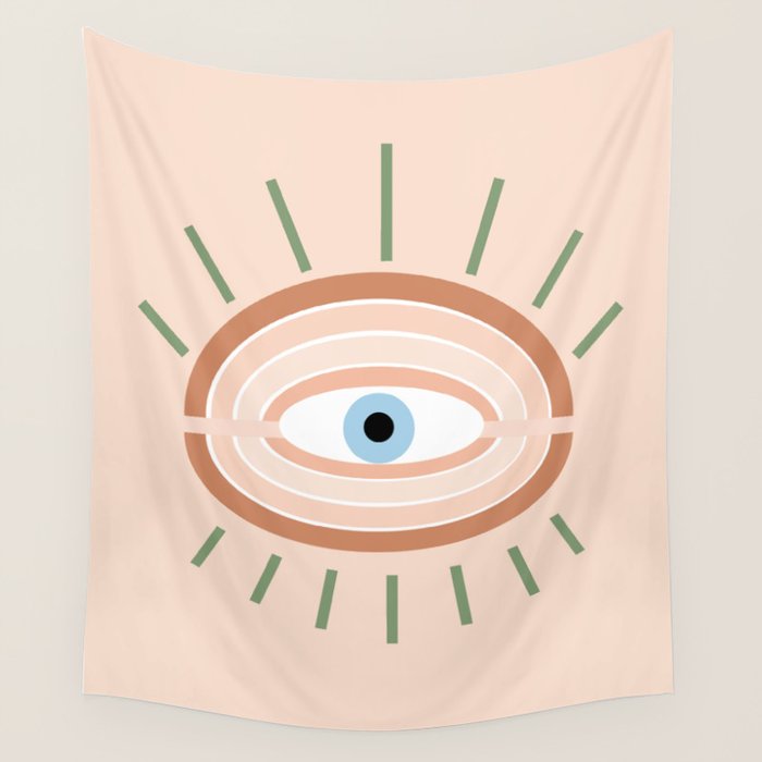 Retro evil eye - neutrals Wall Tapestry Gallery Image 4