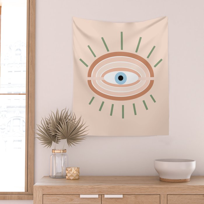 Retro evil eye - neutrals Wall Tapestry Gallery Image 2