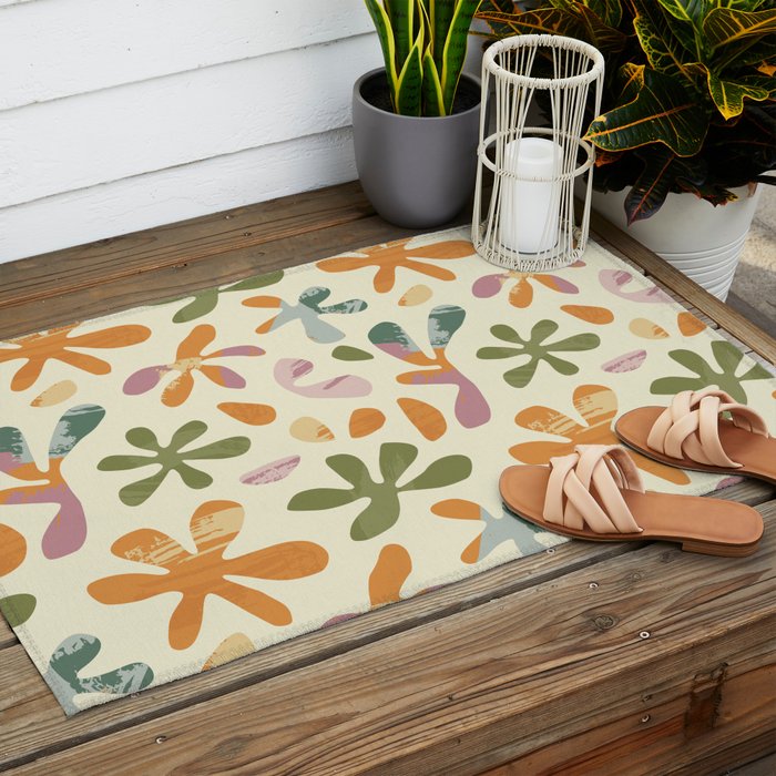 Colorful abstract flower art pattern Outdoor Rug Gallery Image 2