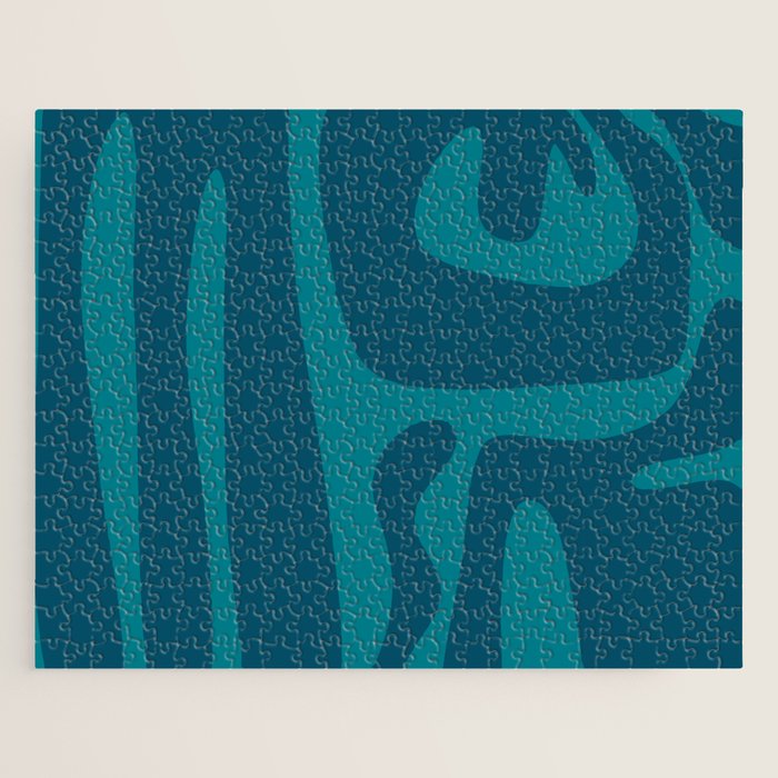 Mid Century Modern Abstract Kwaito Pattern in Teal Blue Tones Jigsaw Puzzle Gallery Image 1