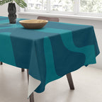Mid Century Modern Abstract Kwaito Pattern in Teal Blue Tones Tablecloth Gallery Image 3