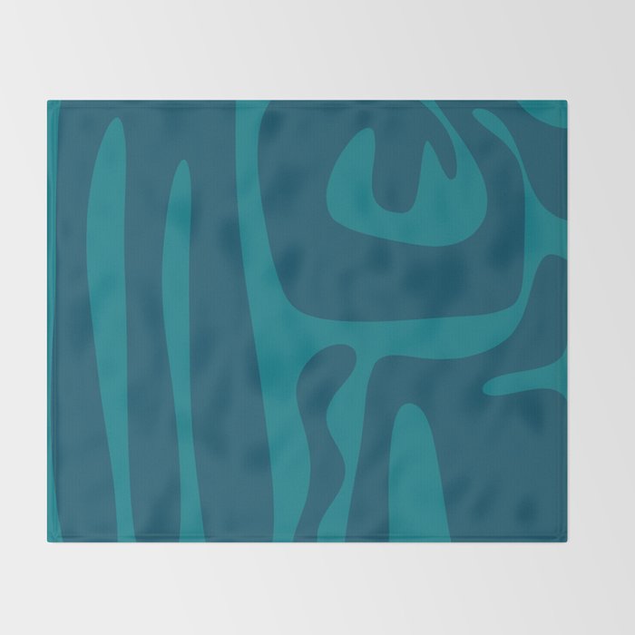 Mid Century Modern Abstract Kwaito Pattern in Teal Blue Tones Throw Blanket Gallery Image 2