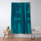 Mid Century Modern Abstract Kwaito Pattern in Teal Blue Tones Window Curtain Gallery Image 5