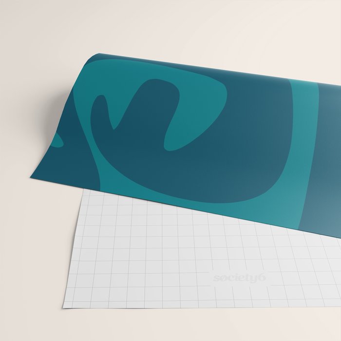 Mid Century Modern Abstract Kwaito Pattern in Teal Blue Tones Wrapping Paper Gallery Image 2