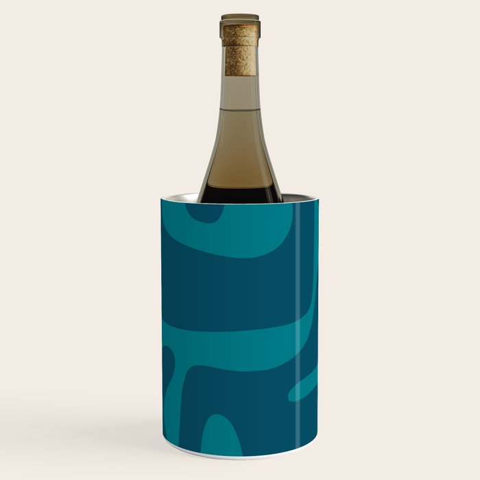Mid Century Modern Abstract Kwaito Pattern in Teal Blue Tones Wine Chiller Gallery Image 3