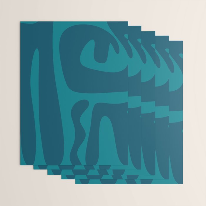 Mid Century Modern Abstract Kwaito Pattern in Teal Blue Tones Wrapping Paper Gallery Image 3