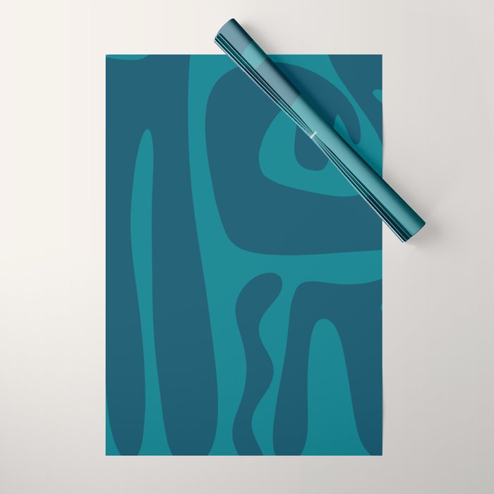 Mid Century Modern Abstract Kwaito Pattern in Teal Blue Tones Wrapping Paper Gallery Image 1