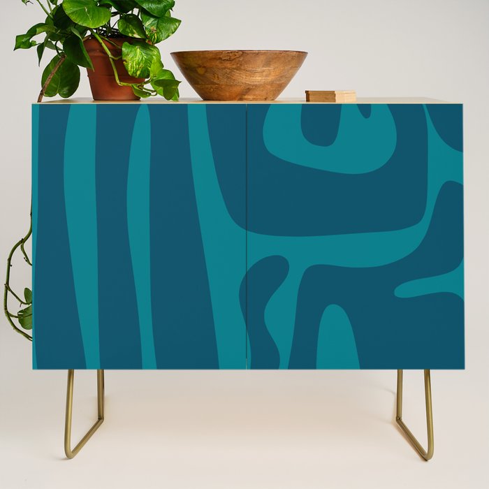 Mid Century Modern Abstract Kwaito Pattern in Teal Blue Tones Credenza Gallery Image 1