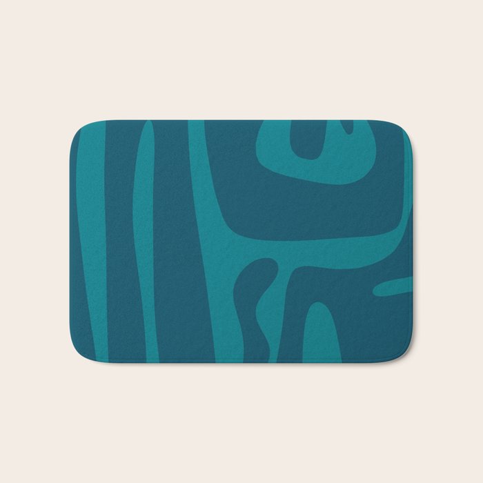 Mid Century Modern Abstract Kwaito Pattern in Teal Blue Tones Bath Mat Gallery Image 1
