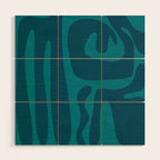Mid Century Modern Abstract Kwaito Pattern in Teal Blue Tones Wood Wall Art Gallery Image 1