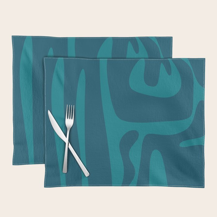 Mid Century Modern Abstract Kwaito Pattern in Teal Blue Tones Placemat Gallery Image 1