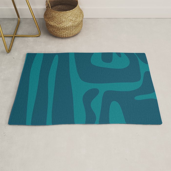 Mid Century Modern Abstract Kwaito Pattern in Teal Blue Tones Rug Gallery Image 1