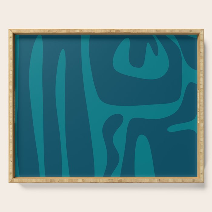 Mid Century Modern Abstract Kwaito Pattern in Teal Blue Tones Serving Tray Gallery Image 1