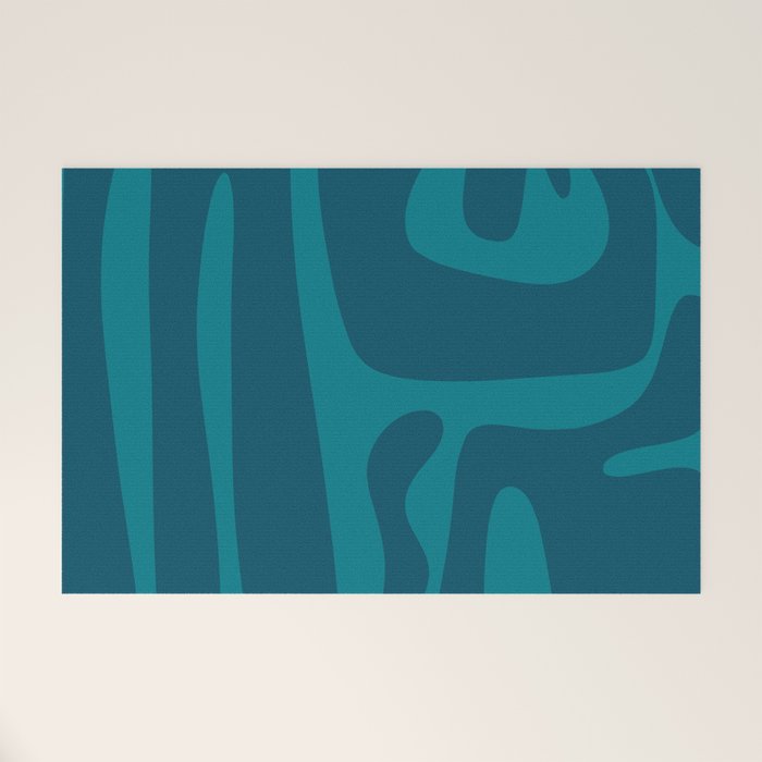 Mid Century Modern Abstract Kwaito Pattern in Teal Blue Tones Welcome Mat Gallery Image 1