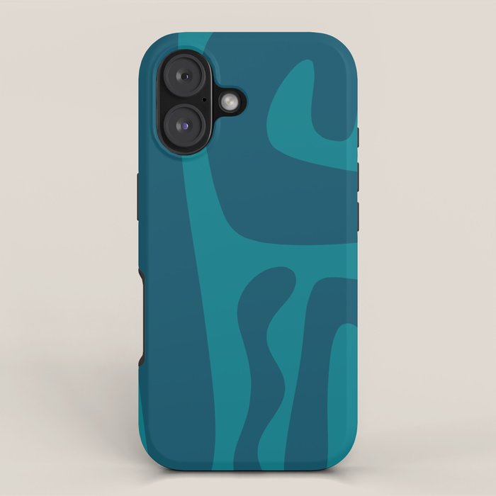 Mid Century Modern Abstract Kwaito Pattern in Teal Blue Tones iPhone Case Gallery Image 1
