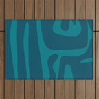 Mid Century Modern Abstract Kwaito Pattern in Teal Blue Tones Outdoor Rug Gallery Image 1