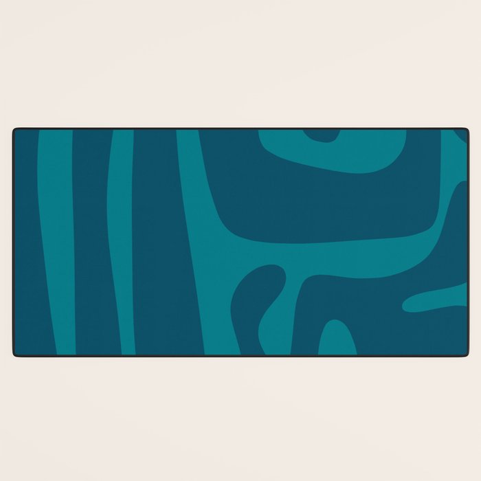 Mid Century Modern Abstract Kwaito Pattern in Teal Blue Tones Desk Mat Gallery Image 3