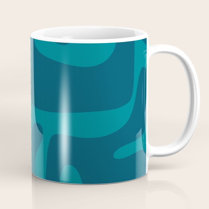 Mid Century Modern Abstract Kwaito Pattern in Teal Blue Tones Coffee Mug Gallery Image 1