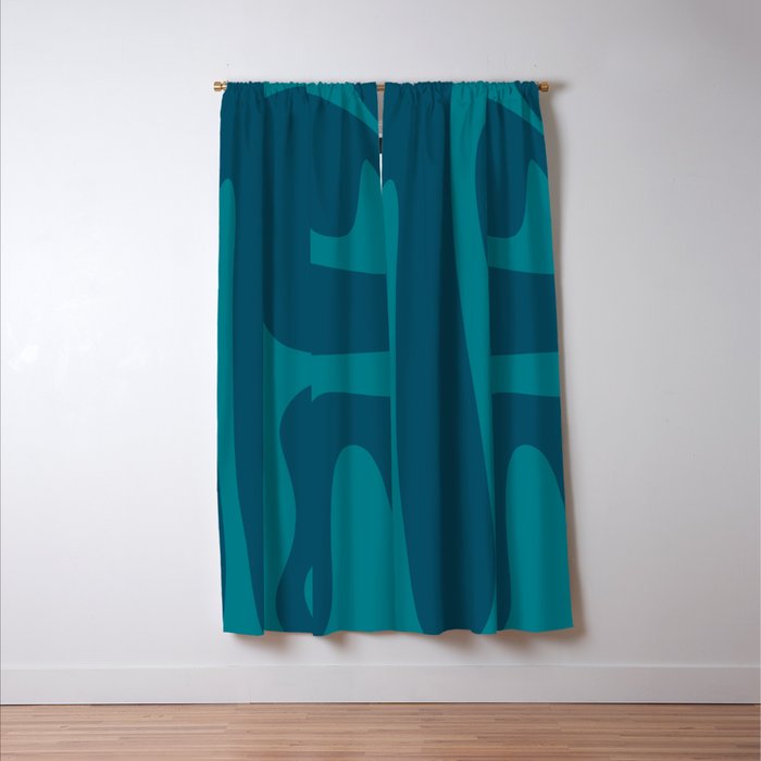 Mid Century Modern Abstract Kwaito Pattern in Teal Blue Tones Window Curtain Gallery Image 3