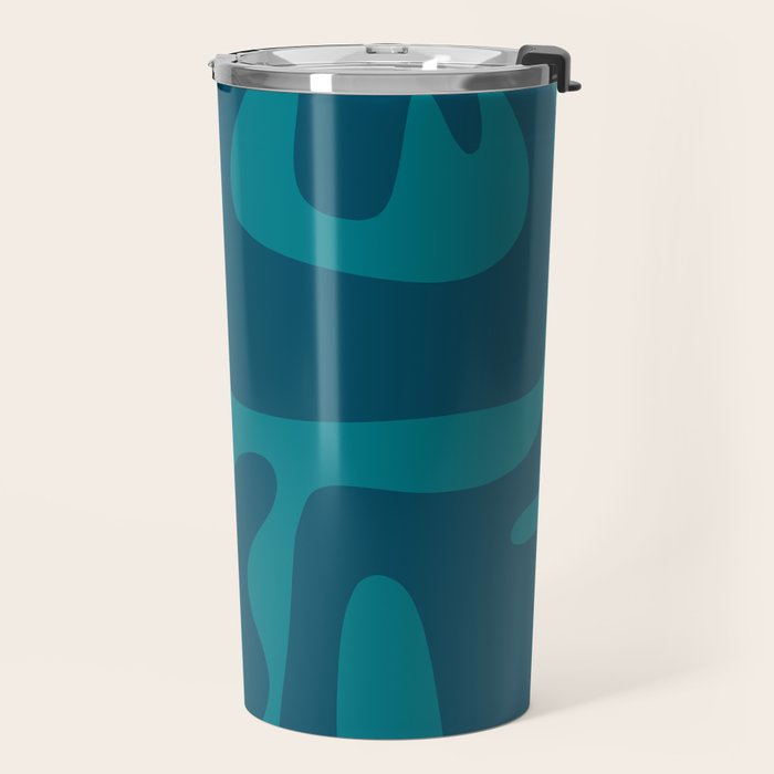 Mid Century Modern Abstract Kwaito Pattern in Teal Blue Tones Travel Mug Gallery Image 2