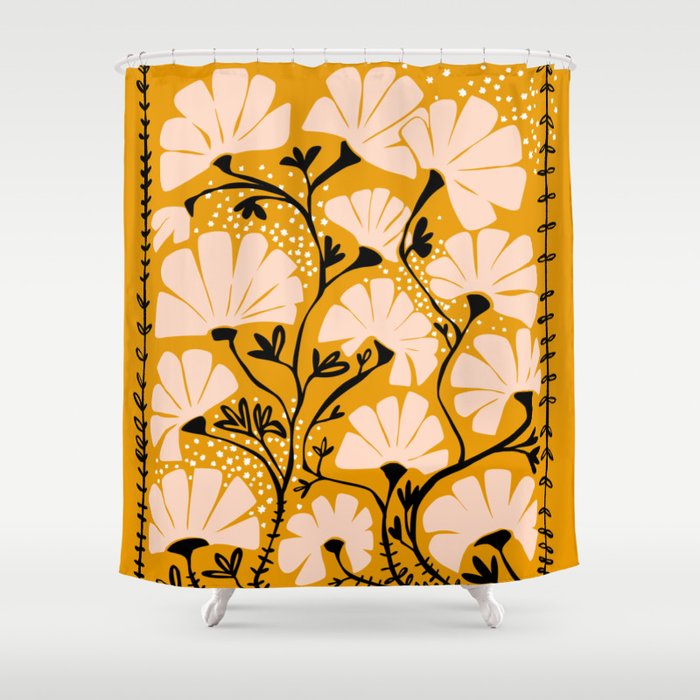 Ever blooming good vibes mustard yellow Shower Curtain Gallery Image 1
