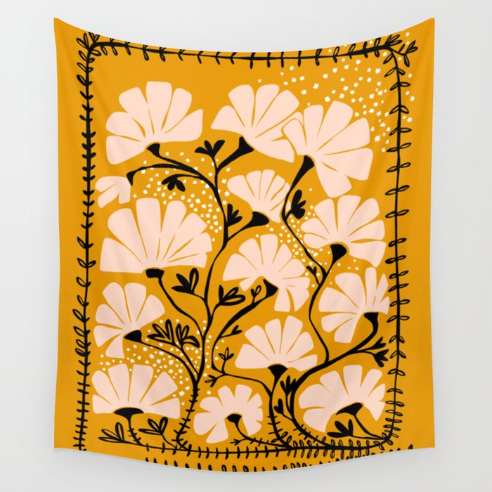 Ever blooming good vibes mustard yellow Wall Tapestry Gallery Image 4