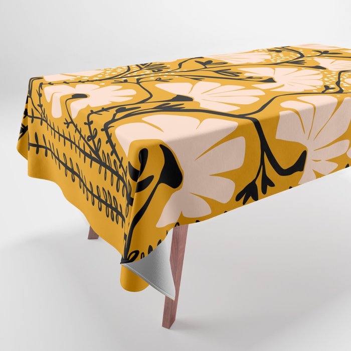 Ever blooming good vibes mustard yellow Tablecloth Gallery Image 1
